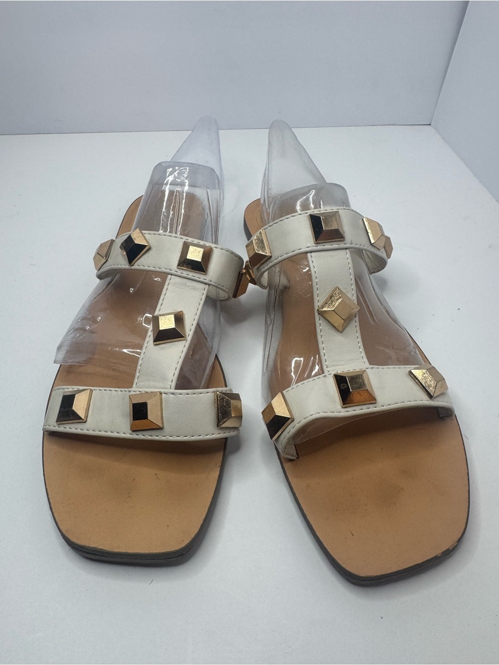 Marc Fisher Stud-Embellished White Women’s Slide Sandals Size 7.5M
